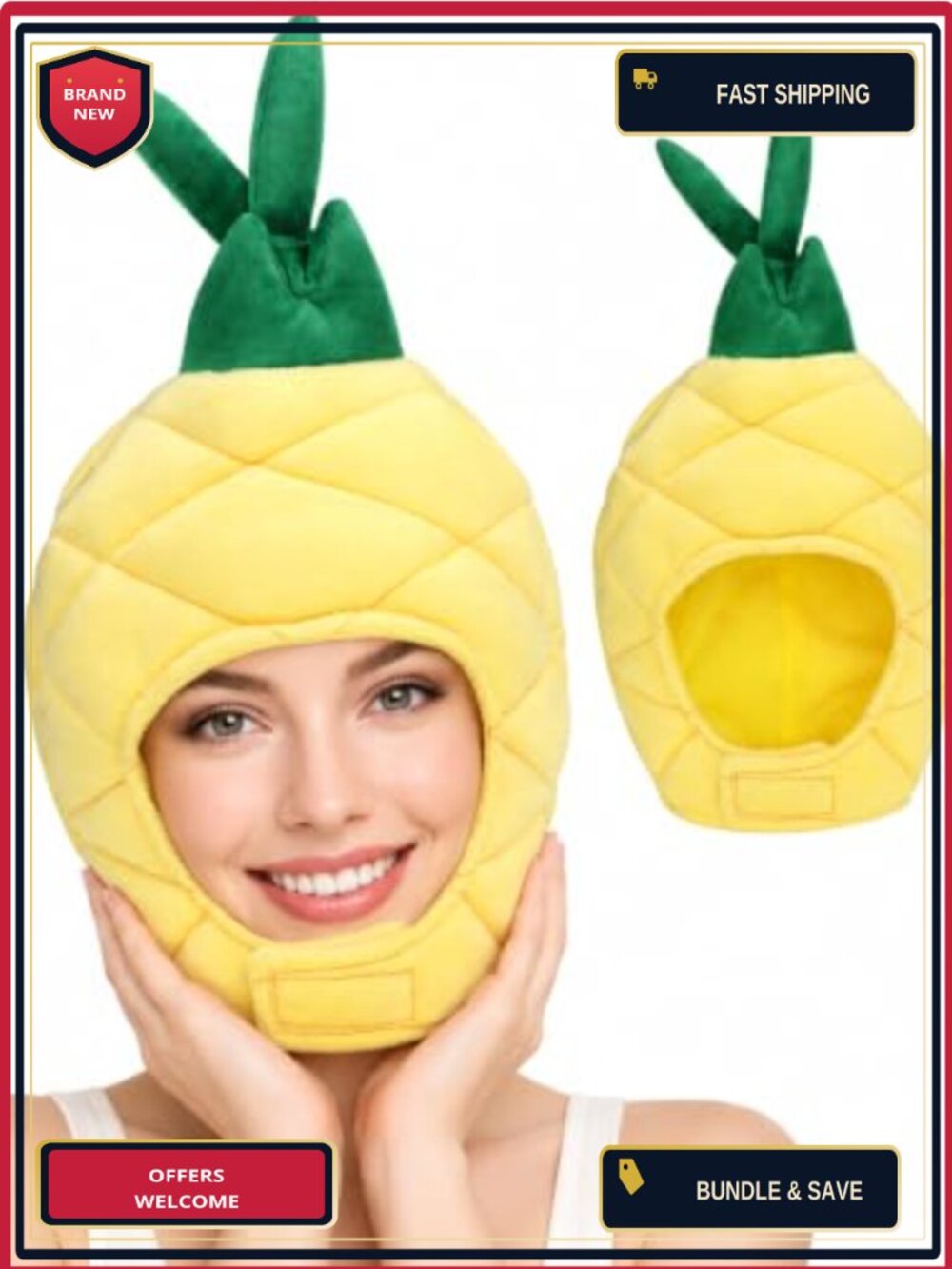 Plush Pineapple Costume Hat One Size Open Face Party Headwear Cosplay